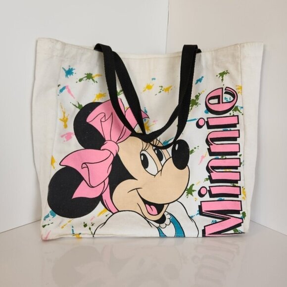 Disney Handbags - Vintage 90s Disney Minnie Mouse Pink Vinyl Tote Beach Bag Made in USA 1990s Rare